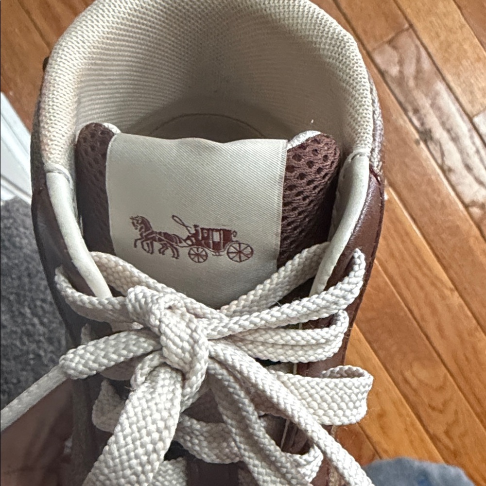 Coach Brown and White High-Top Sneakers - Picture 7 of 8